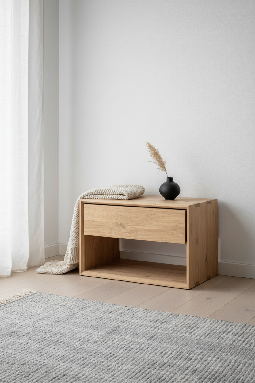 Table de chevet murale flottante scandinave en bois massif pour chambre à coucher