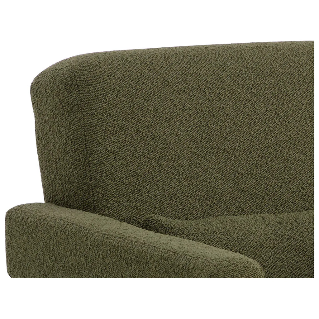 Chaise longue inclinable en bouclette et acier doré antique avec accoudoirs sculptés pour salon