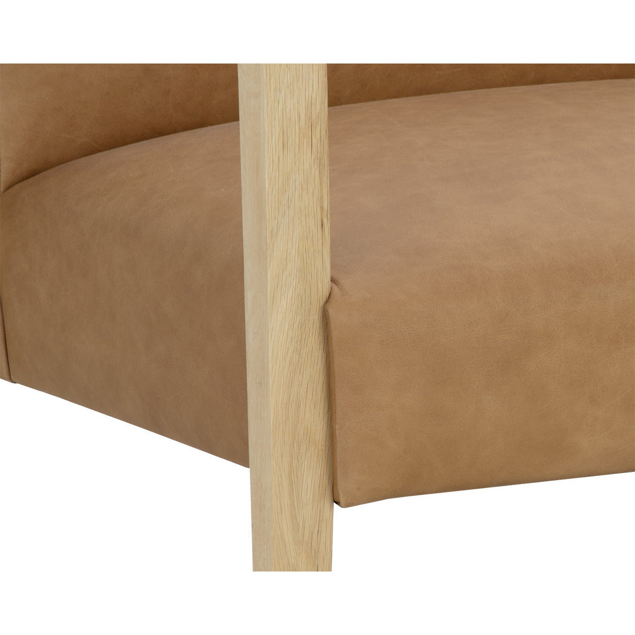 Fauteuil de salon moderne en cuir sésame et chêne rustique massif avec accoudoirs en acier laitonné pour salon