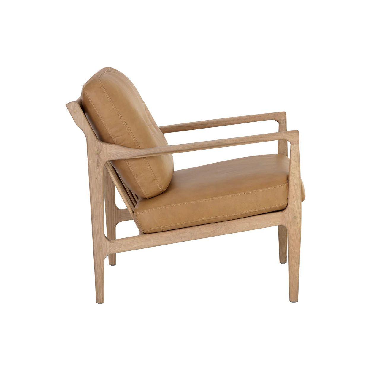 Fauteuil de salon en chêne massif et cuir du milieu du siècle, avec dossier capitonné pour salon ou bureau