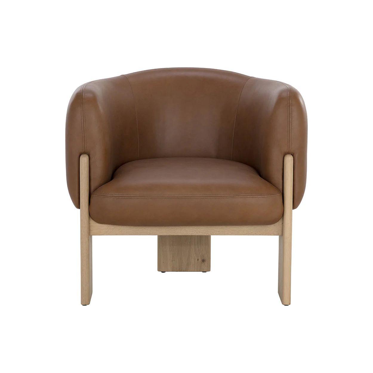Fauteuil de salon en tissu aux formes uniques et chêne rustique avec piètement cérusé pour le salon