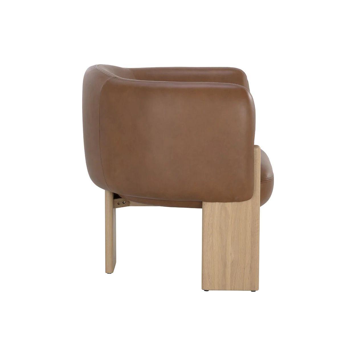 Fauteuil de salon en tissu aux formes uniques et chêne rustique avec piètement cérusé pour le salon