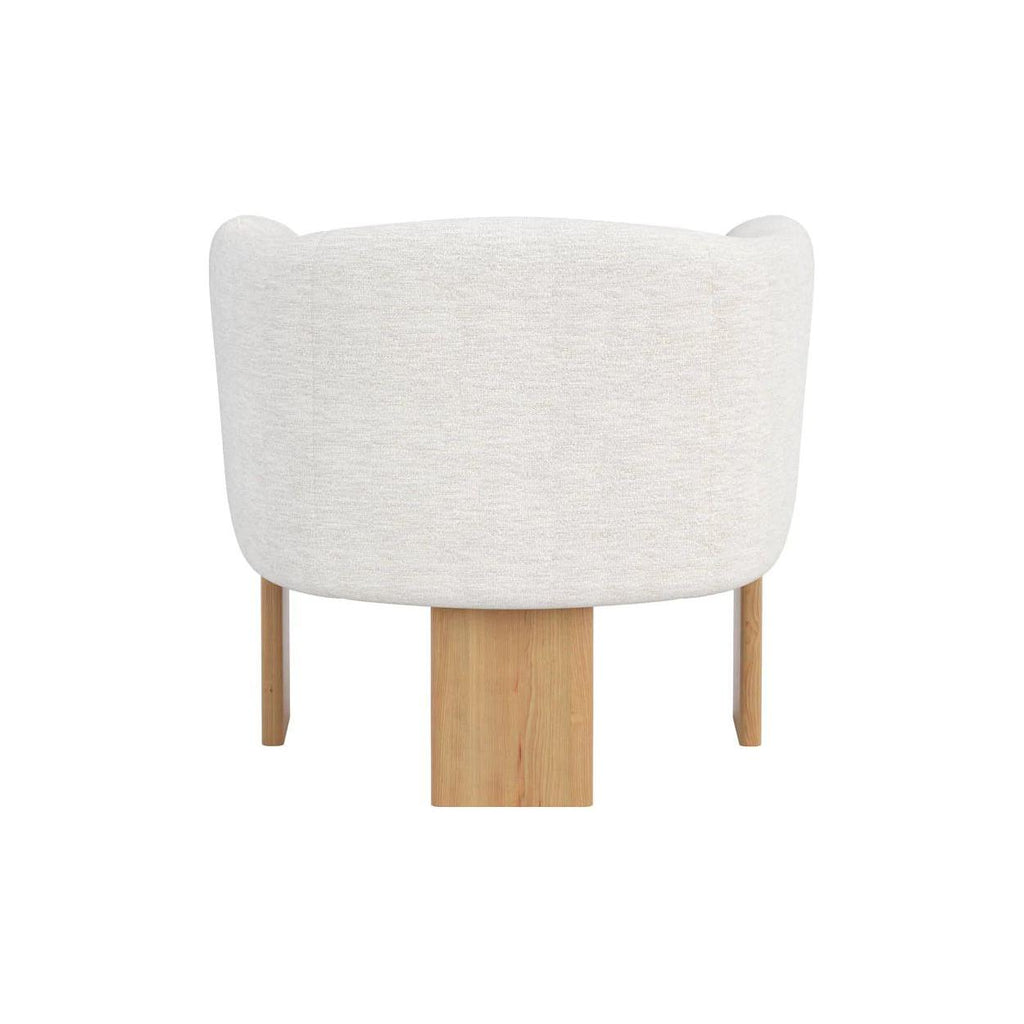 Fauteuil de salon en tissu aux formes uniques et chêne rustique avec piètement cérusé pour le salon
