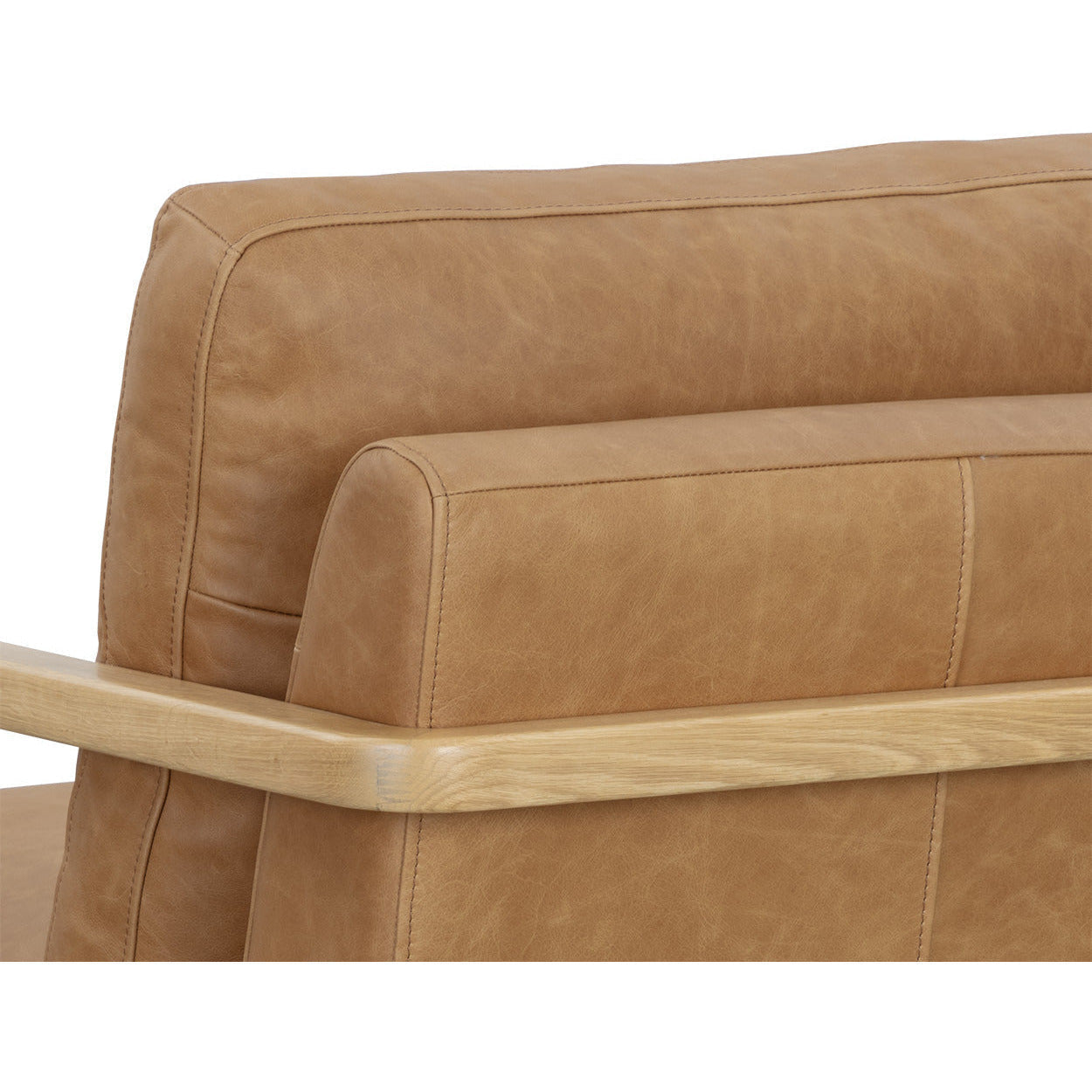 Fauteuil pivotant de salon en cuir sésame et chêne rustique avec silhouette épurée
