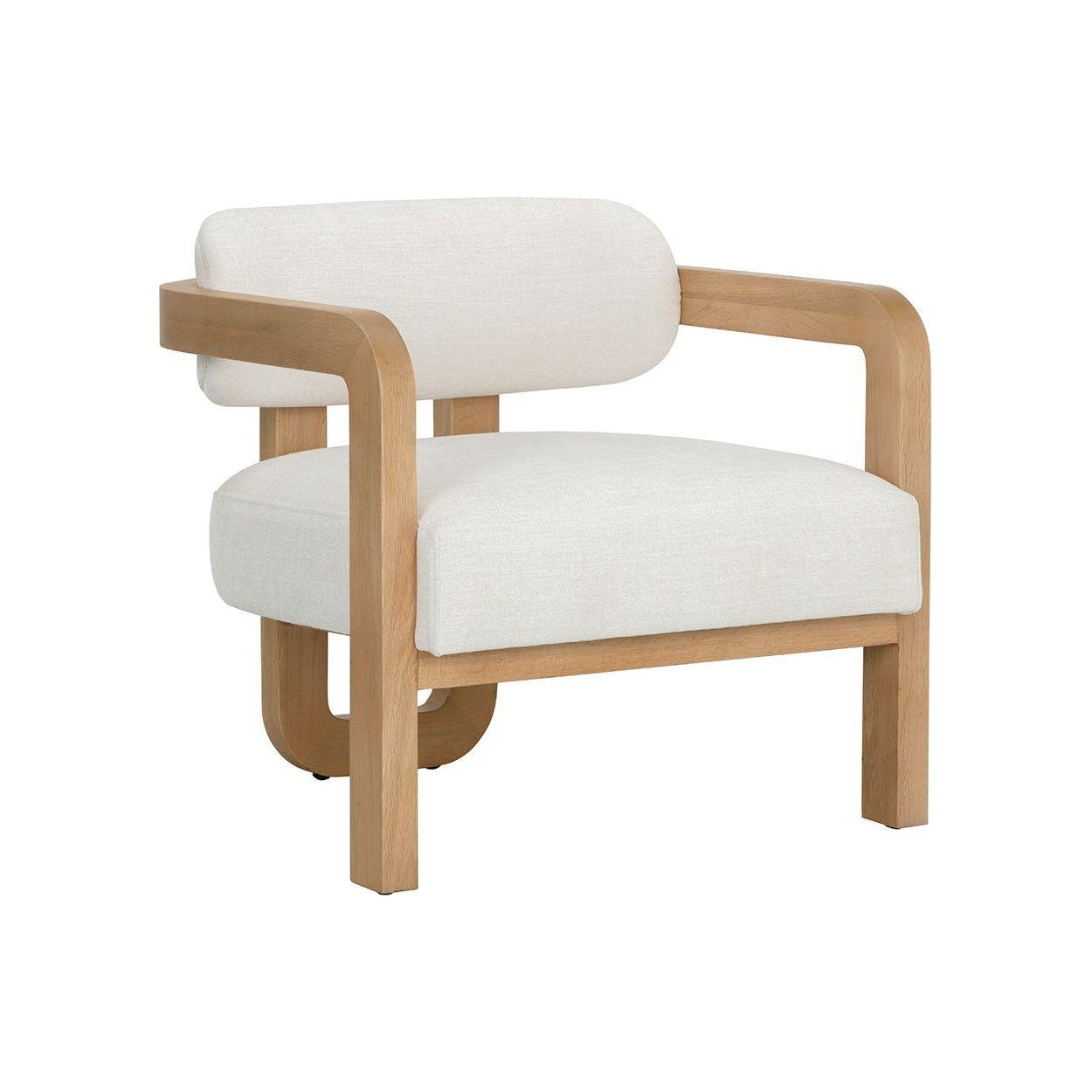 Fauteuil bas tripode en tissu Statuesque Performance et chêne brun avec accents en cuir pour le salon