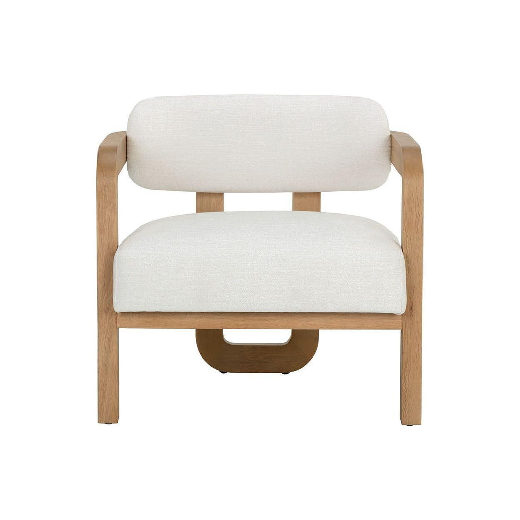 Fauteuil bas tripode en tissu Statuesque Performance et chêne brun avec accents en cuir pour le salon