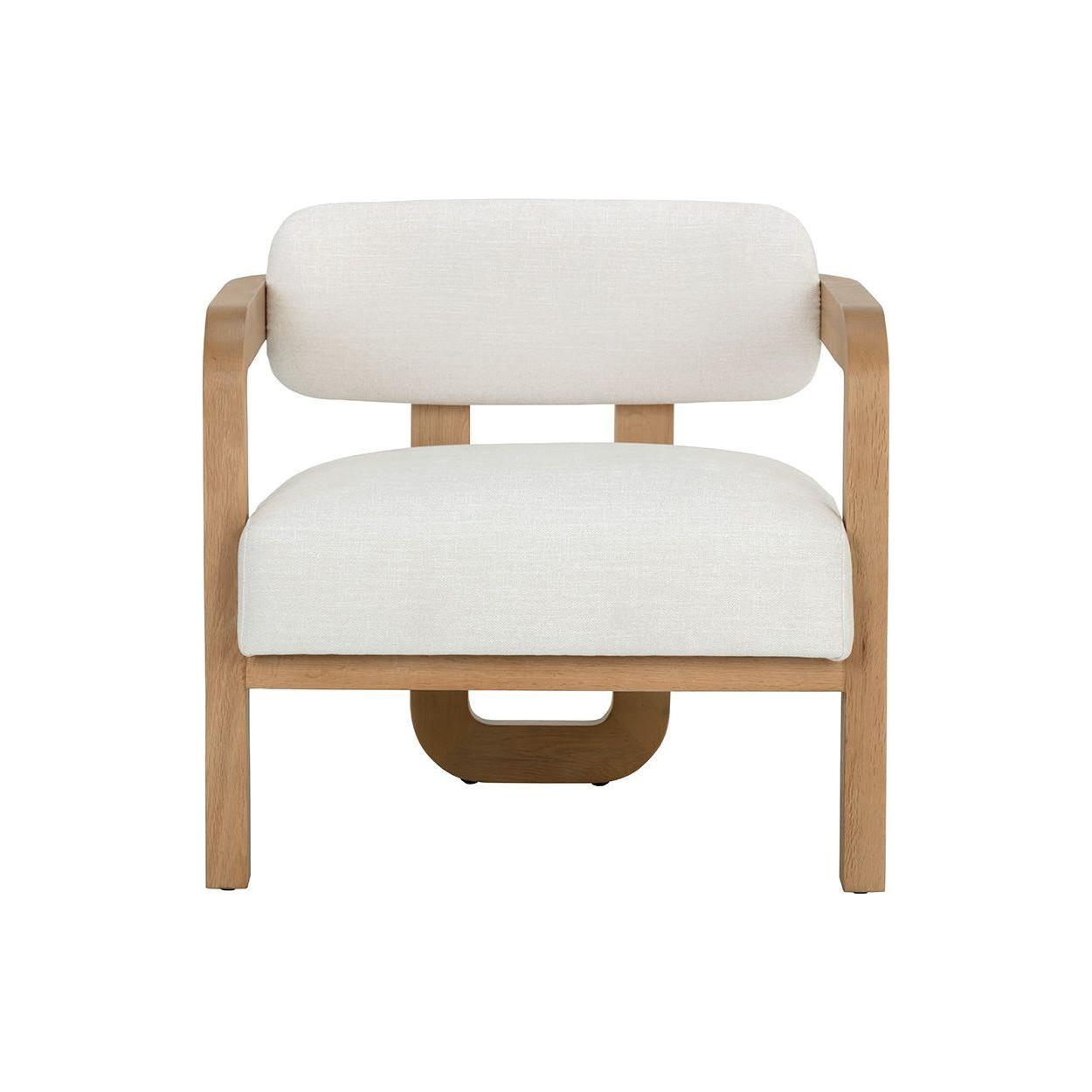 Fauteuil bas tripode en tissu Statuesque Performance et chêne brun avec accents en cuir pour le salon