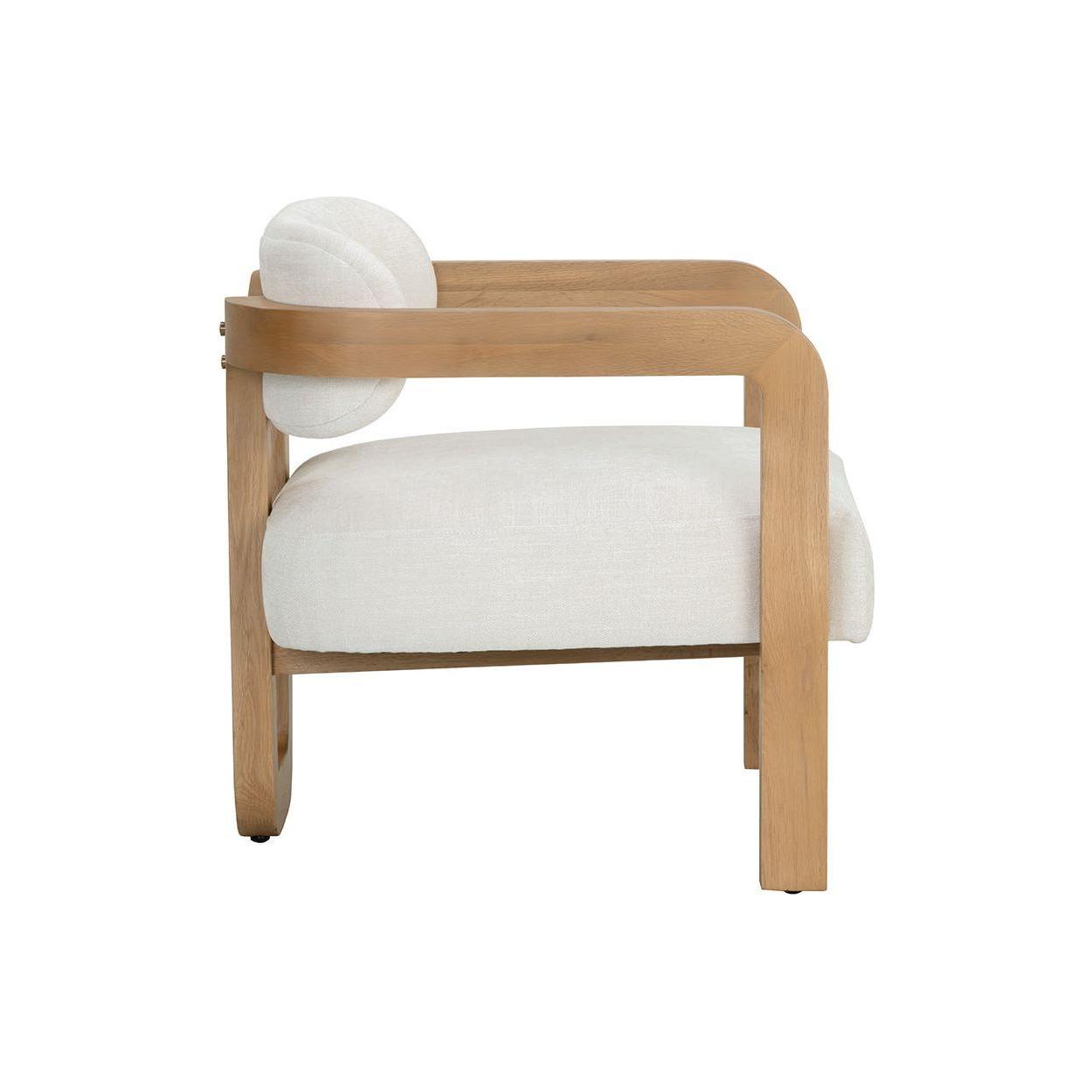 Fauteuil bas tripode en tissu Statuesque Performance et chêne brun avec accents en cuir pour le salon