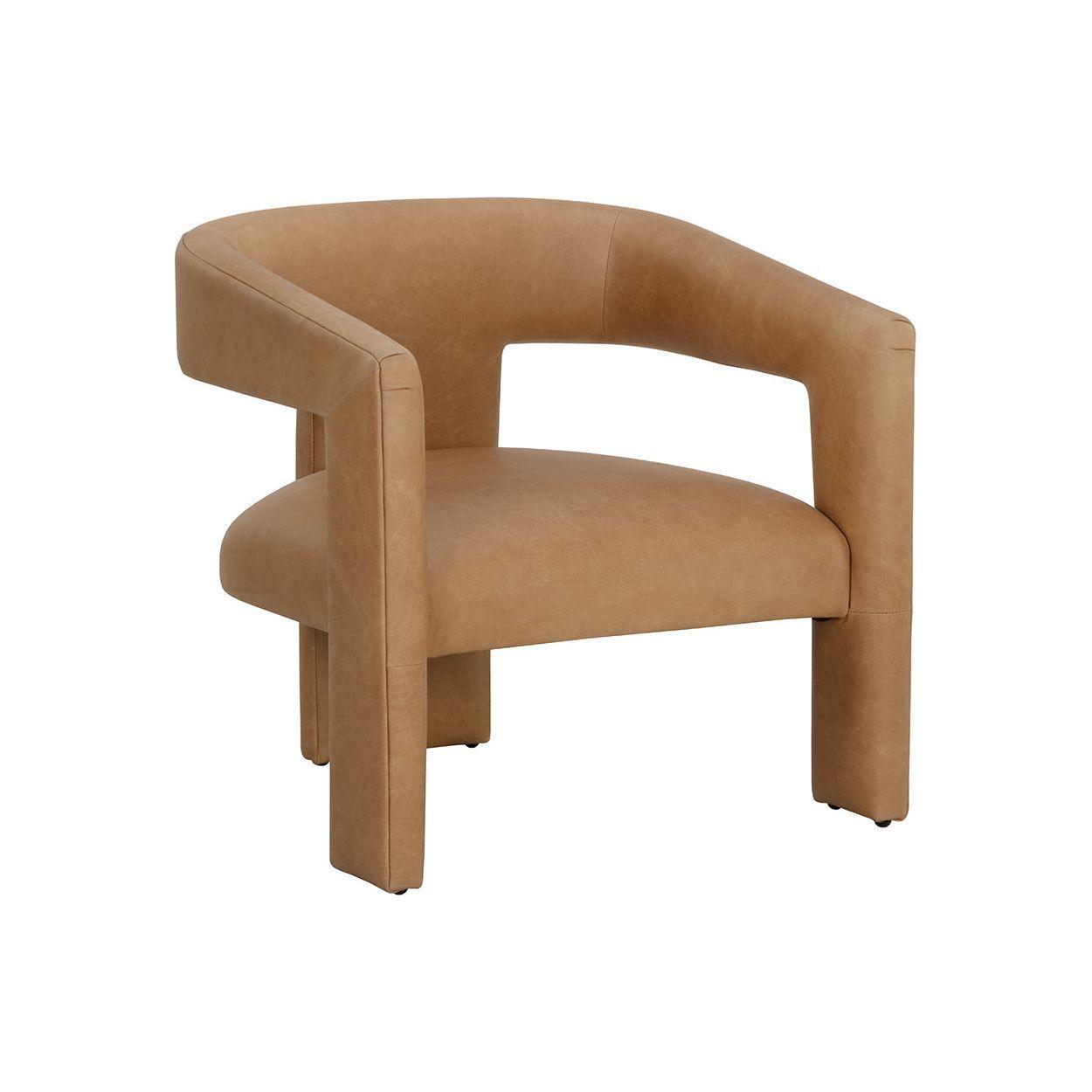 Fauteuil lounge en cuir Sculptural Sésame avec assise large et dossier arrondi pour salon