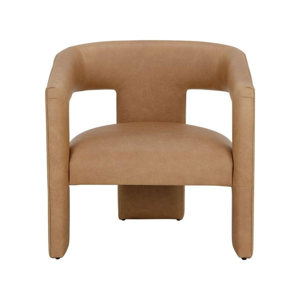 Fauteuil lounge en cuir Sculptural Sésame avec assise large et dossier arrondi pour salon