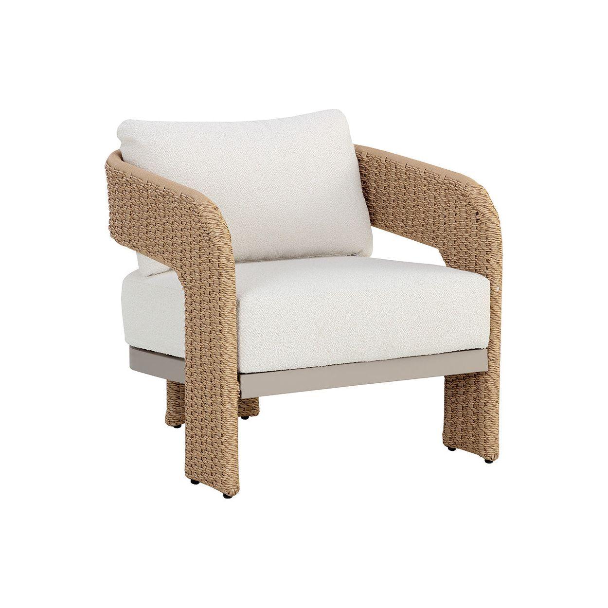 Fauteuil de jardin géométrique torsadé en osier et aluminium avec coussin en boucle haute performance pour terrasse