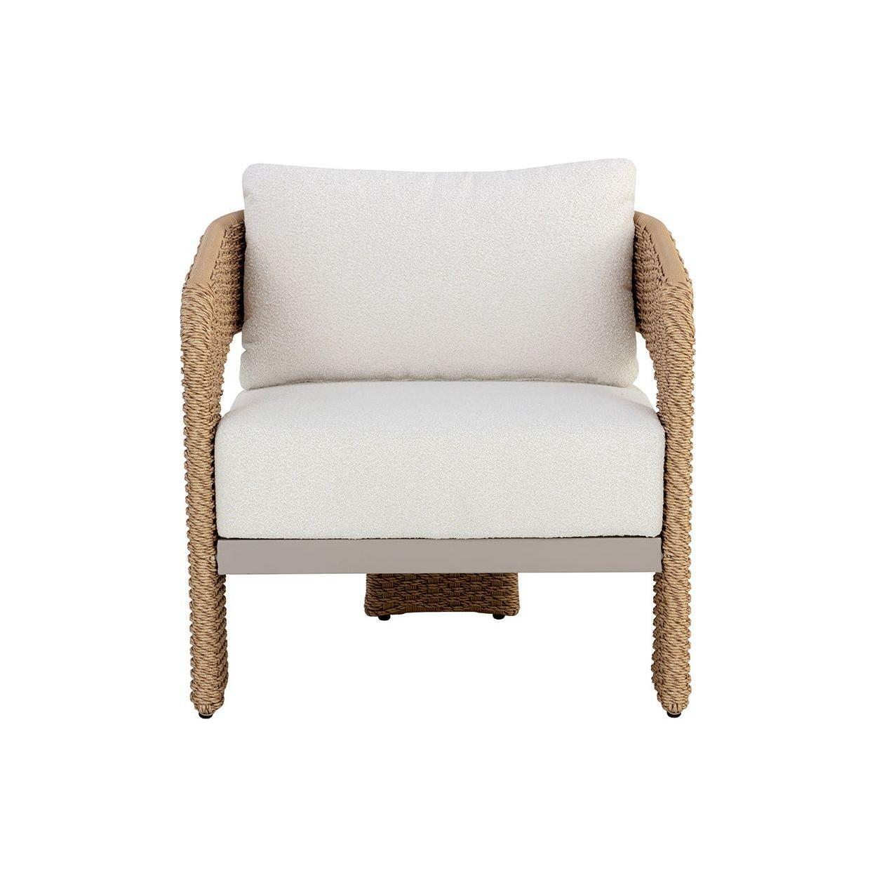 Fauteuil de jardin géométrique torsadé en osier et aluminium avec coussin en boucle haute performance pour terrasse