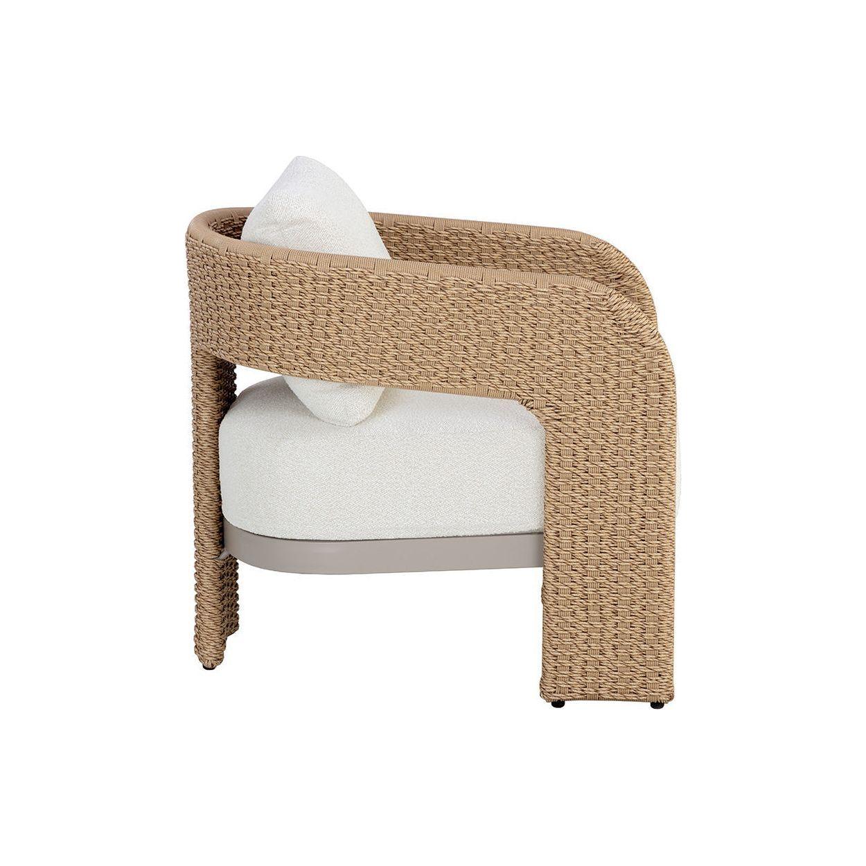 Fauteuil de jardin géométrique torsadé en osier et aluminium avec coussin en boucle haute performance pour terrasse