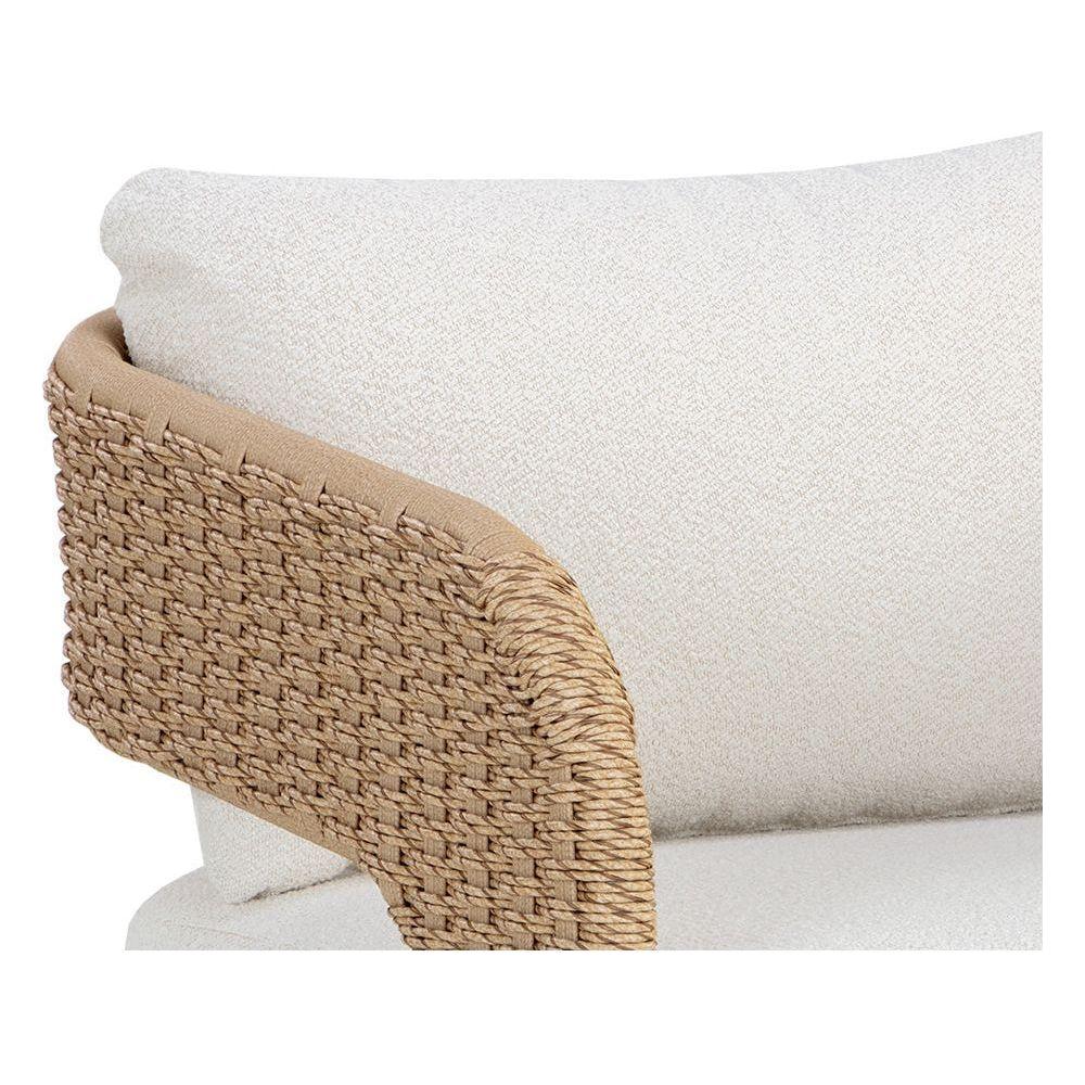 Fauteuil de jardin géométrique torsadé en osier et aluminium avec coussin en boucle haute performance pour terrasse
