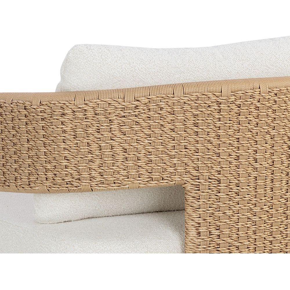 Fauteuil de jardin géométrique torsadé en osier et aluminium avec coussin en boucle haute performance pour terrasse