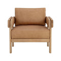 Fauteuil de salon rustique en chêne et cuir bio avec double accoudoir pour salon