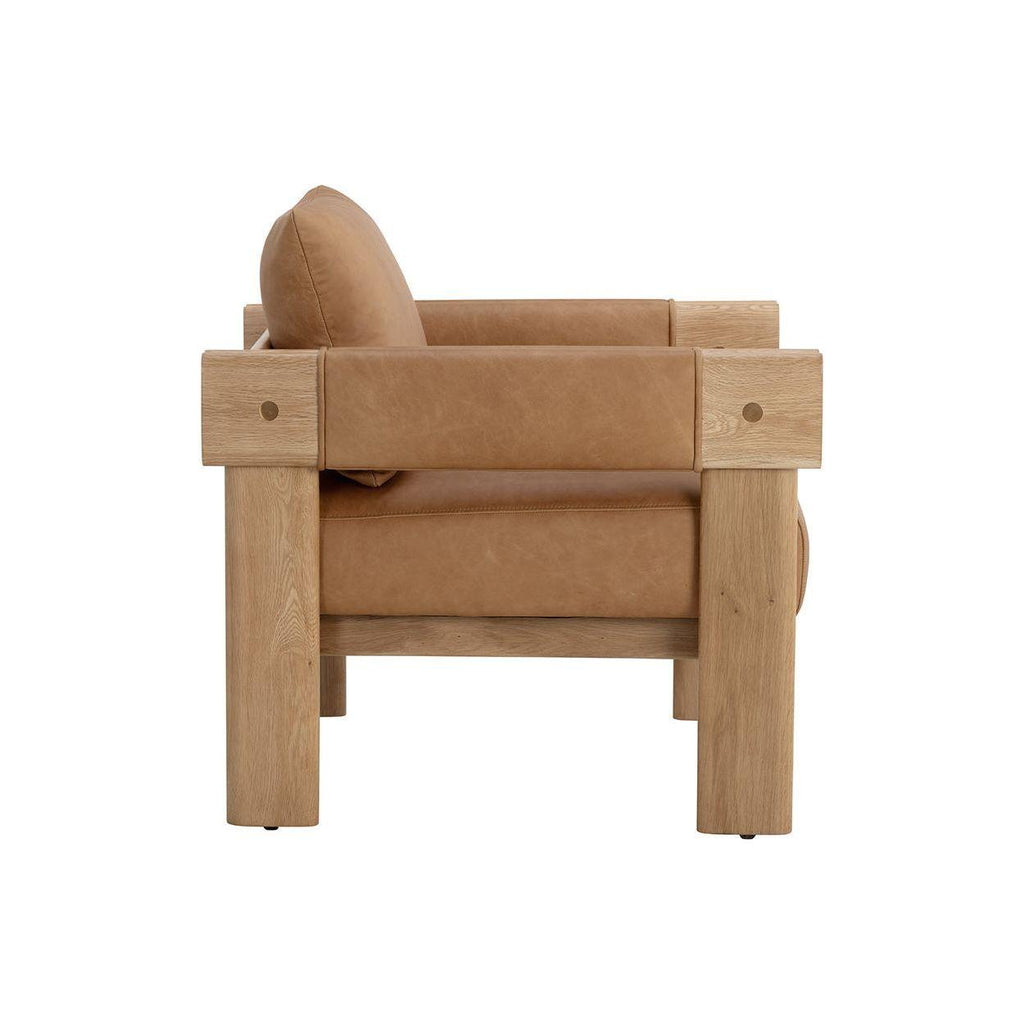 Fauteuil de salon rustique en chêne et cuir bio avec double accoudoir pour salon