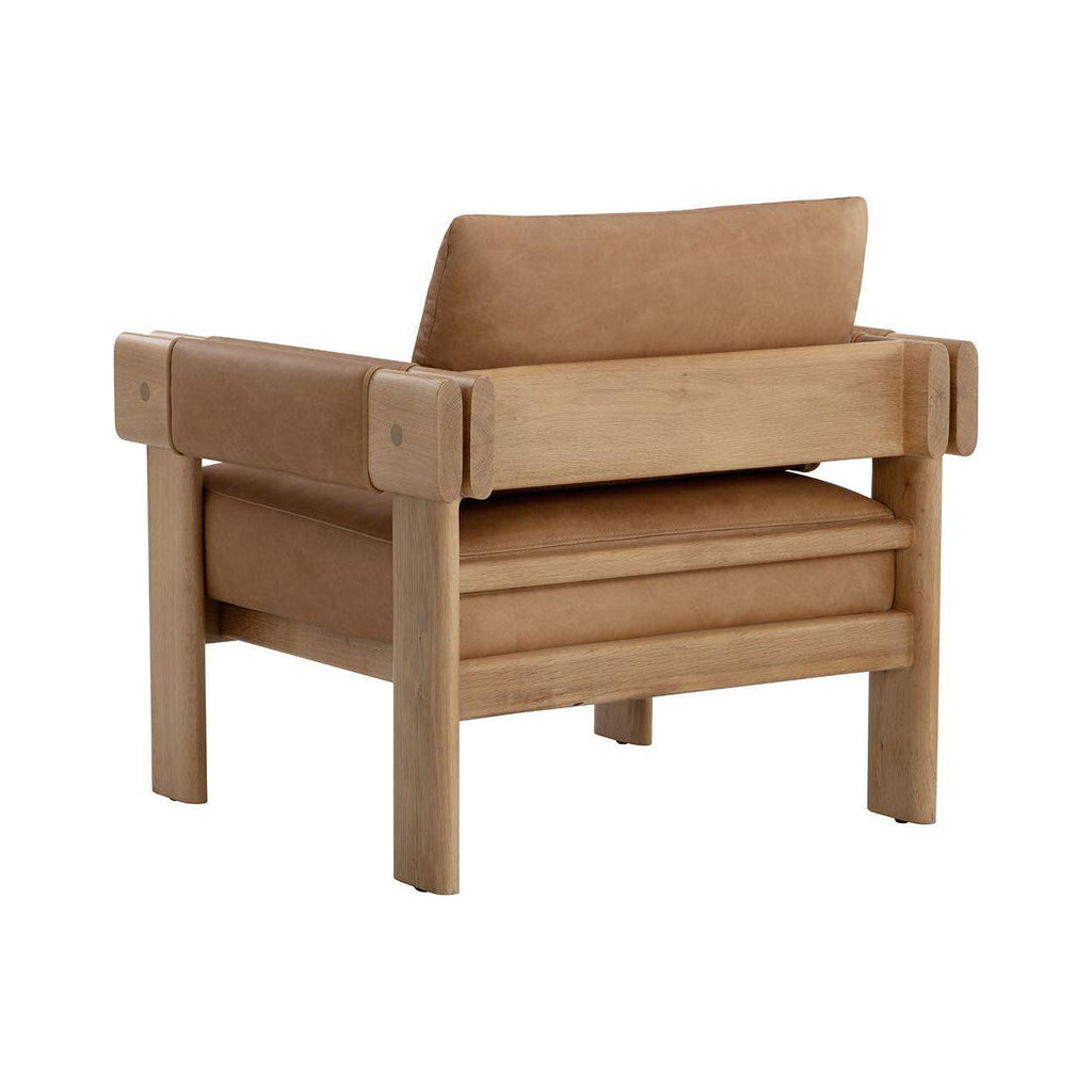 Fauteuil de salon rustique en chêne et cuir bio avec double accoudoir pour salon