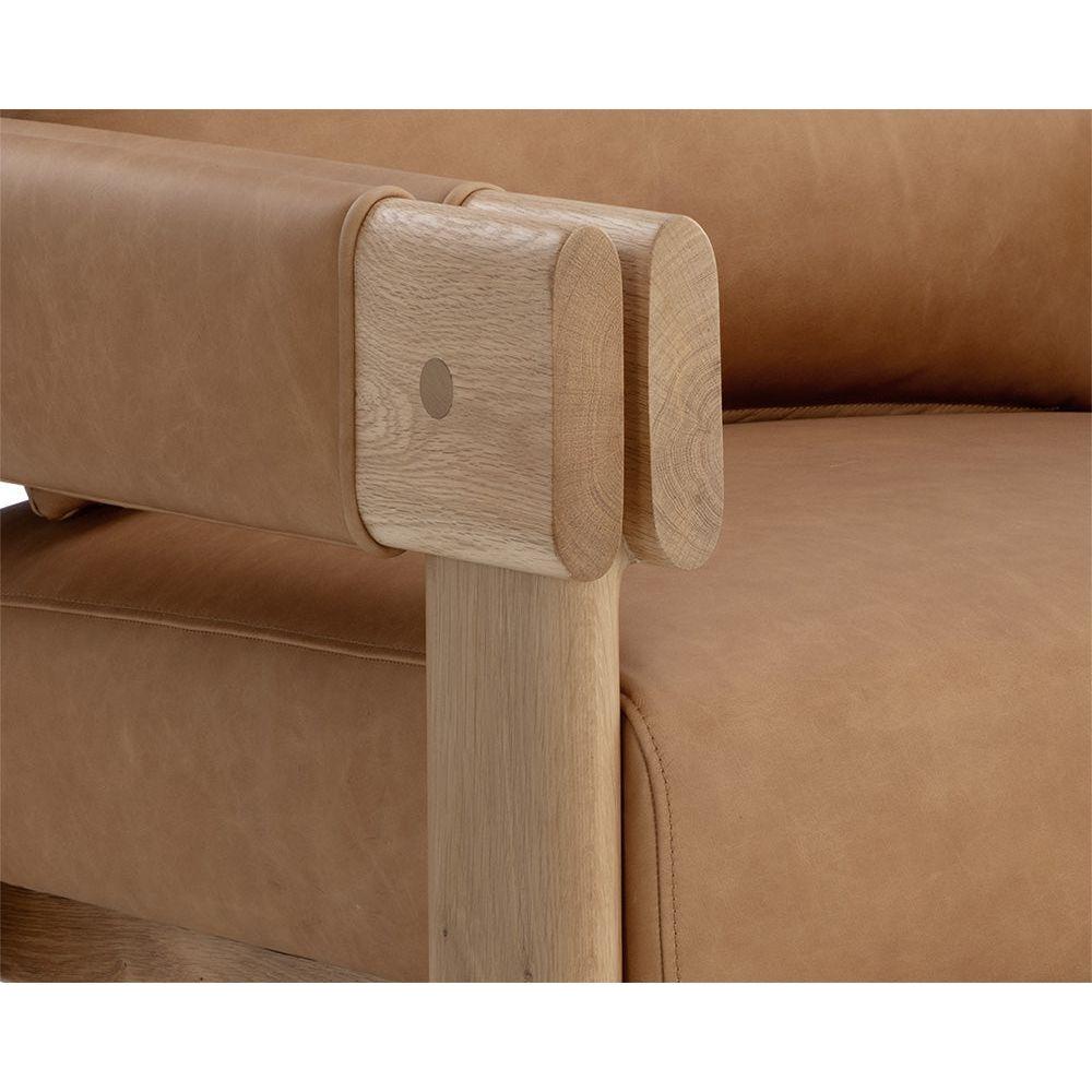 Fauteuil de salon rustique en chêne et cuir bio avec double accoudoir pour salon