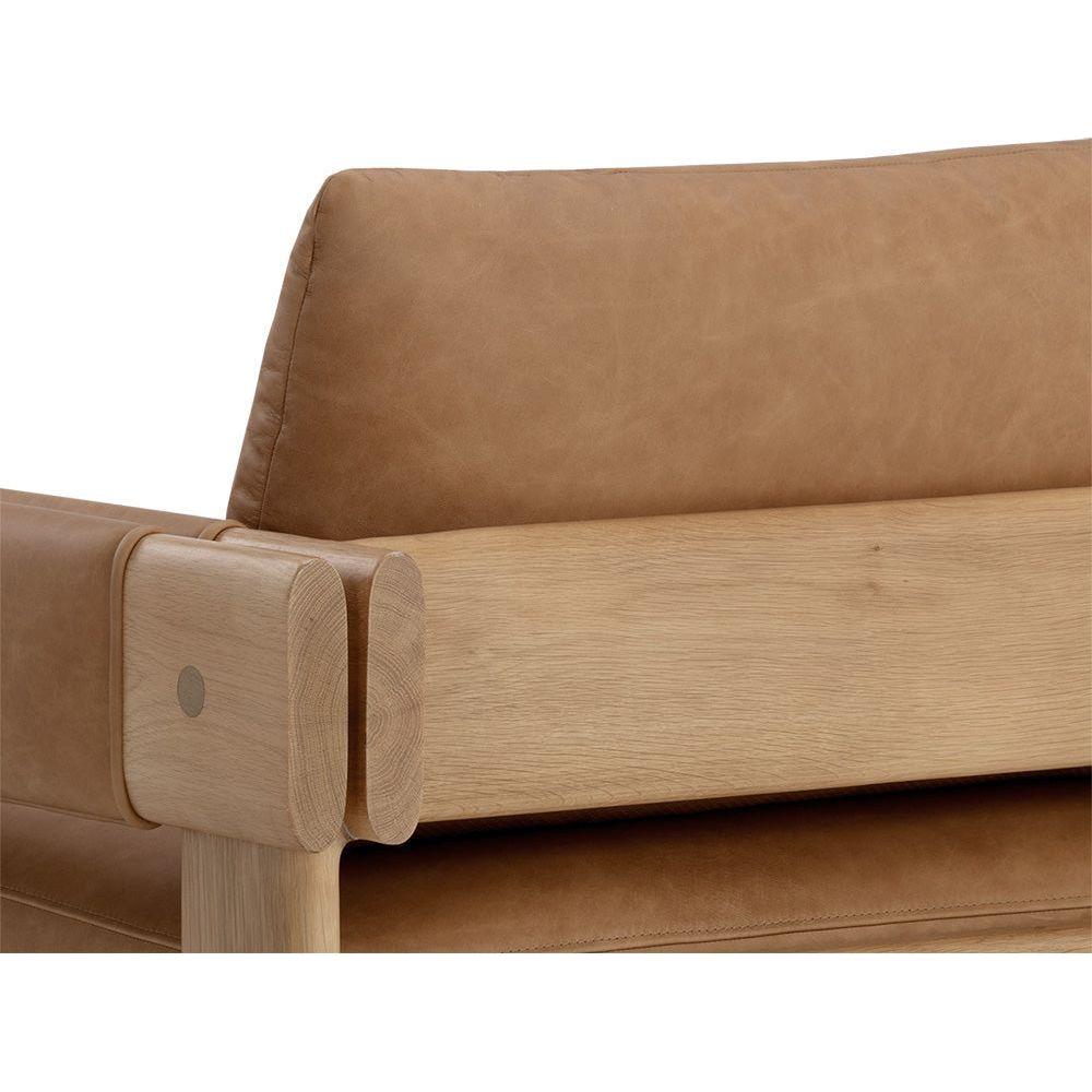 Fauteuil de salon rustique en chêne et cuir bio avec double accoudoir pour salon