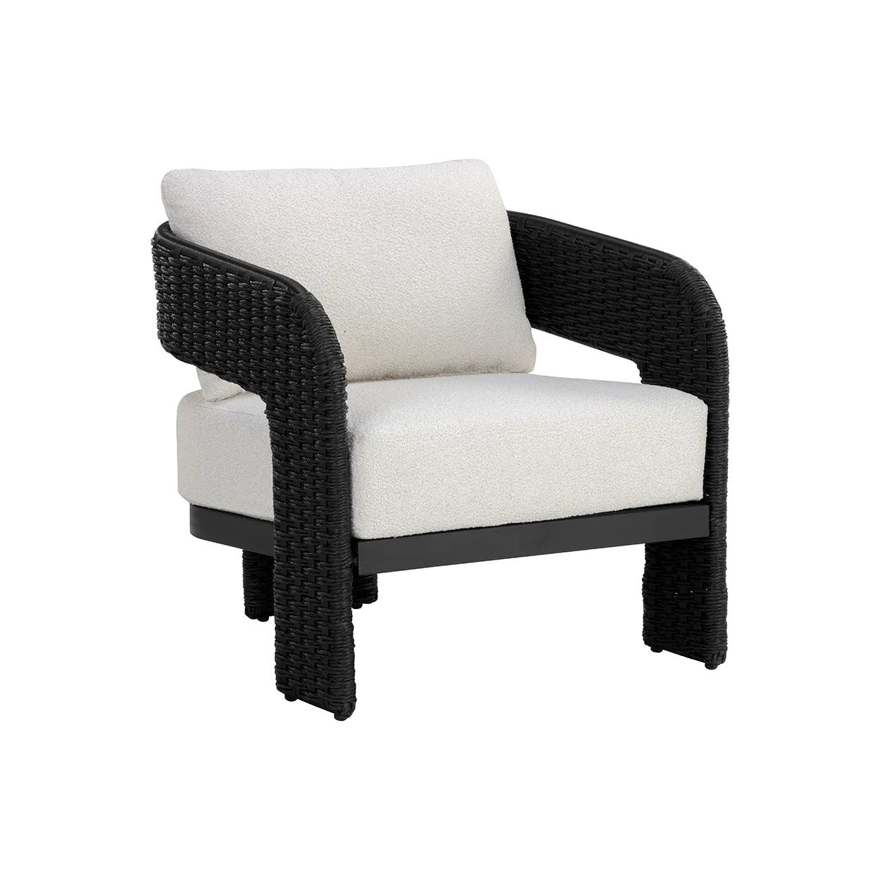 Fauteuil de jardin géométrique torsadé en osier et aluminium avec coussin en boucle haute performance pour terrasse