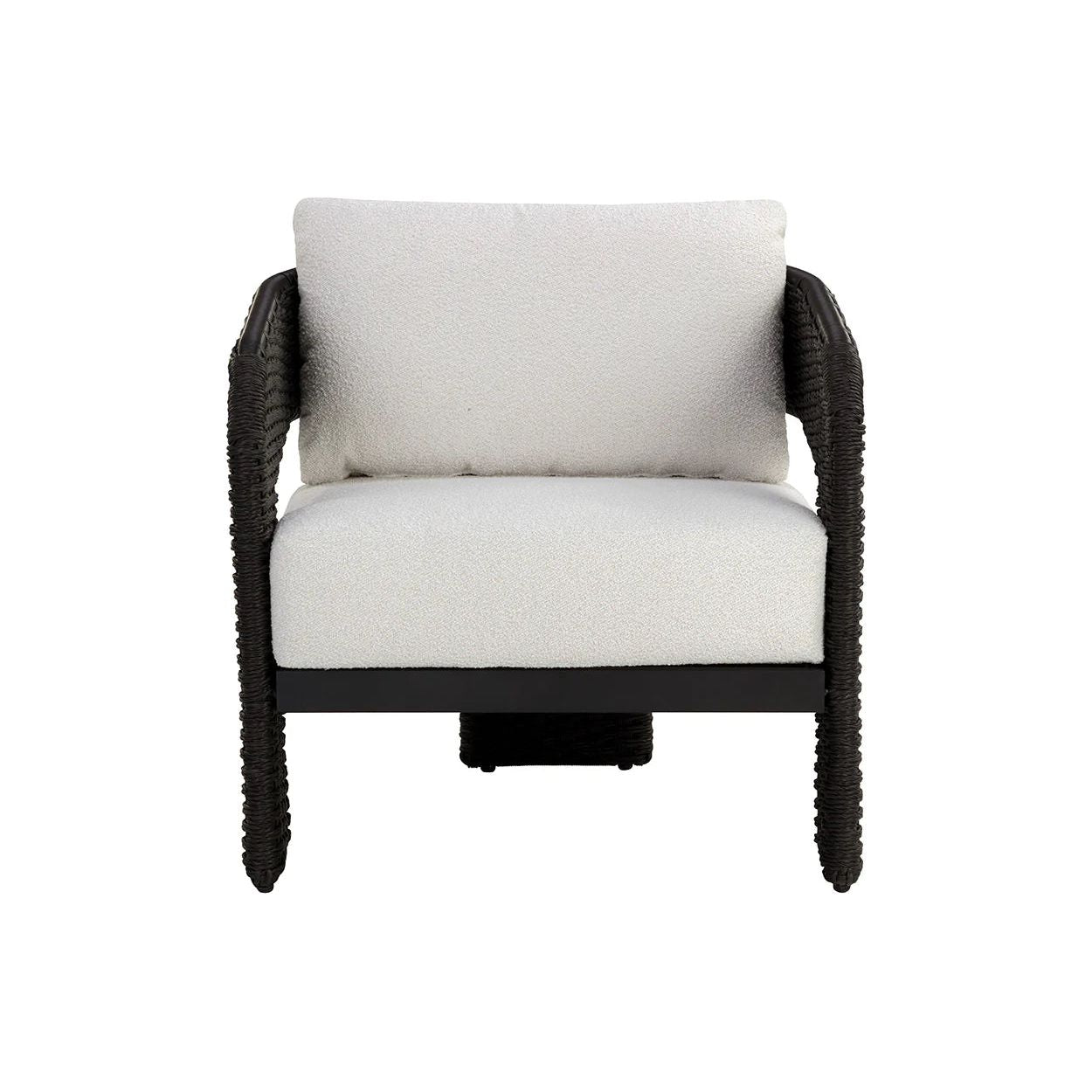 Fauteuil de jardin géométrique torsadé en osier et aluminium avec coussin en boucle haute performance pour terrasse