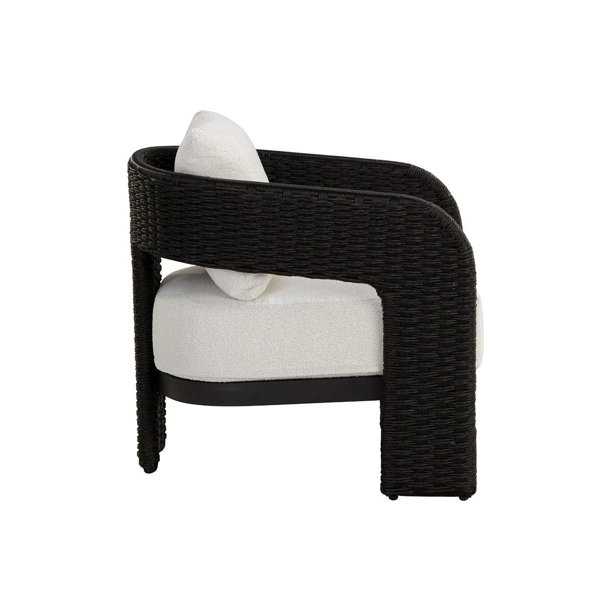 Fauteuil de jardin géométrique torsadé en osier et aluminium avec coussin en boucle haute performance pour terrasse