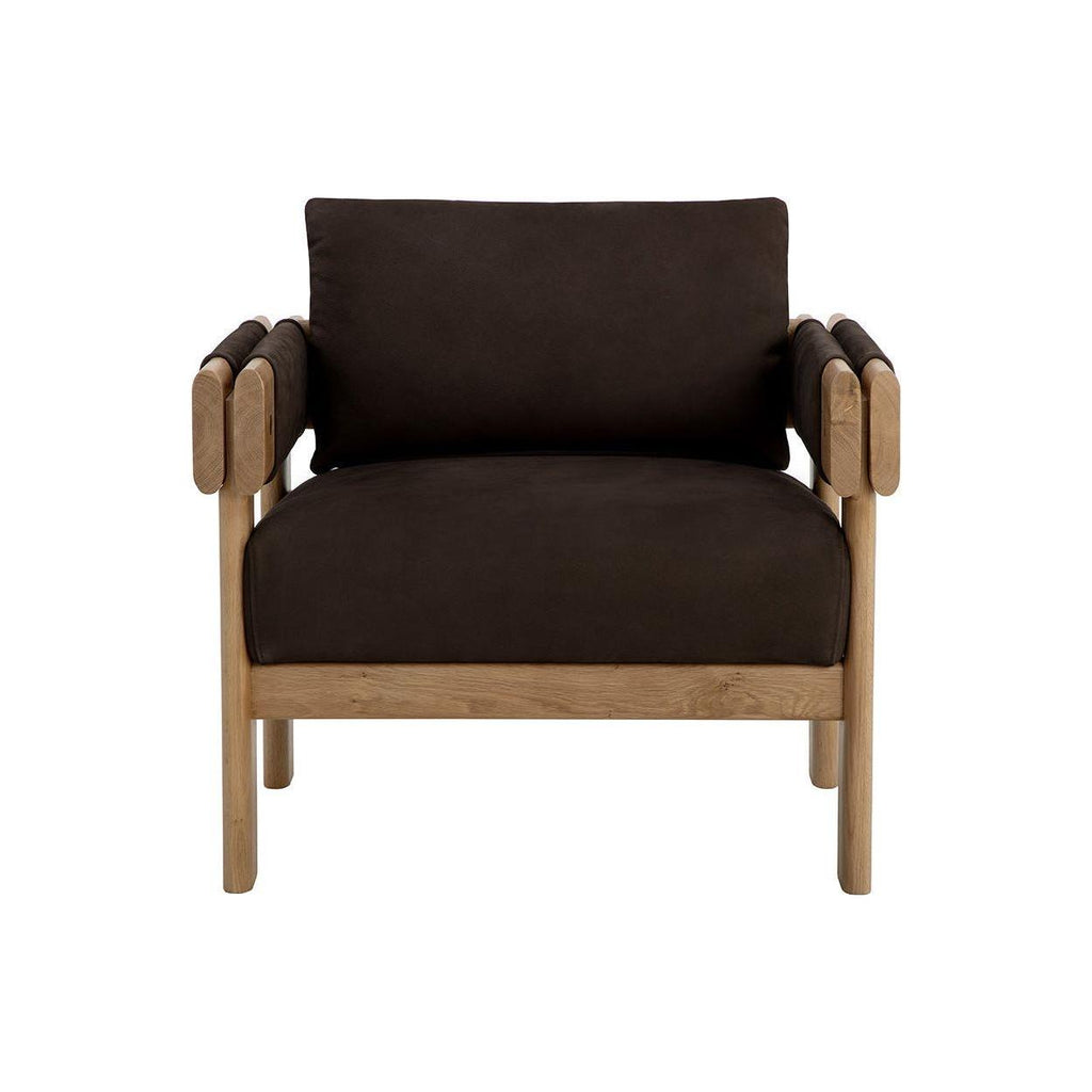 Fauteuil de salon rustique en chêne et cuir bio avec double accoudoir pour salon