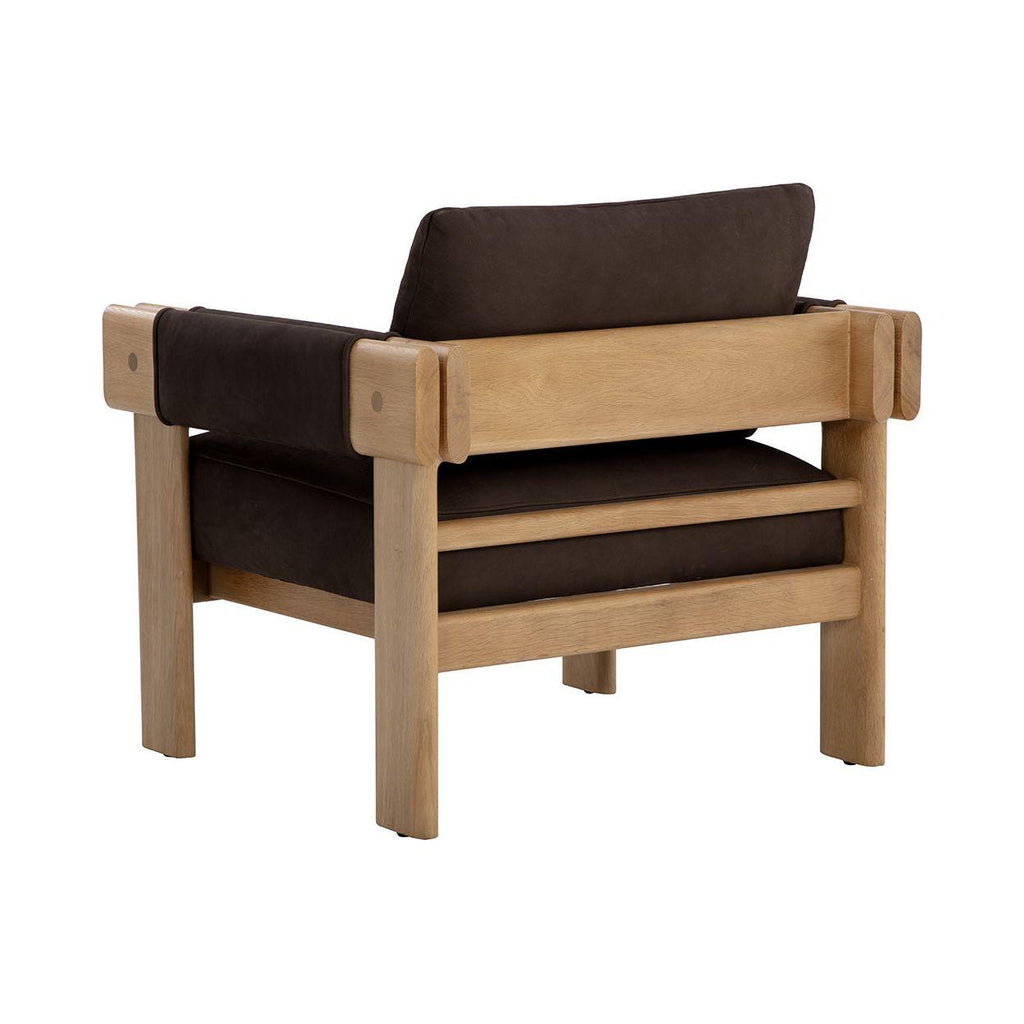 Fauteuil de salon rustique en chêne et cuir bio avec double accoudoir pour salon