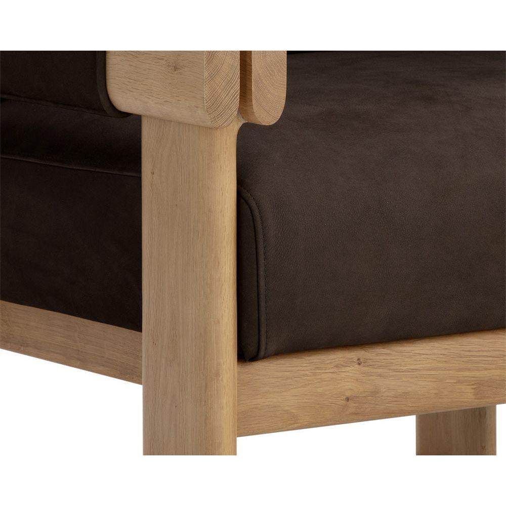 Fauteuil de salon rustique en chêne et cuir bio avec double accoudoir pour salon