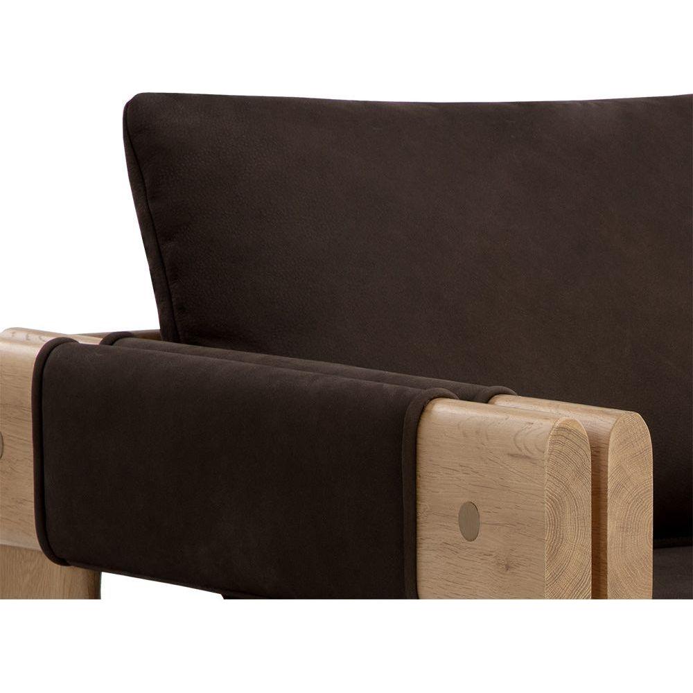 Fauteuil de salon rustique en chêne et cuir bio avec double accoudoir pour salon