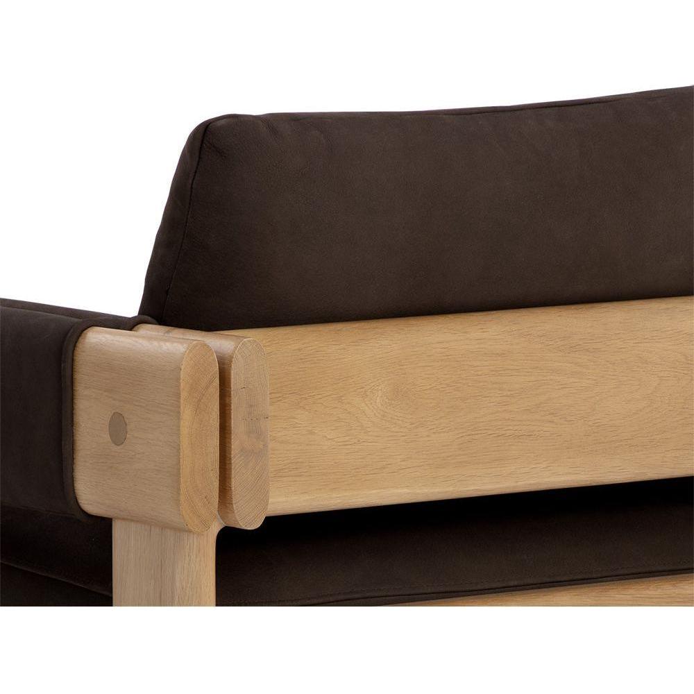 Fauteuil de salon rustique en chêne et cuir bio avec double accoudoir pour salon