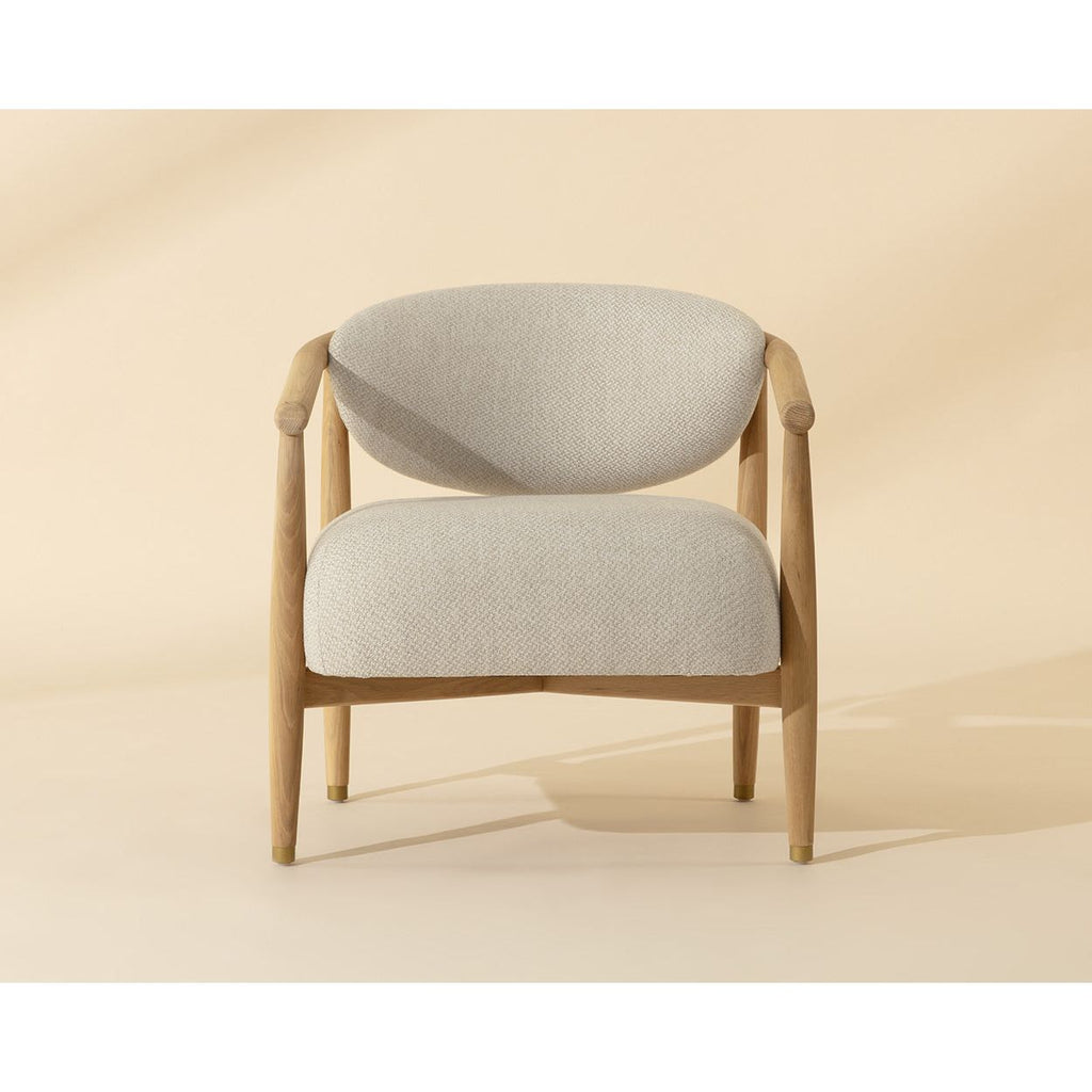 Fauteuil lounge en chêne foncé arrondi et tissu avec pieds en acier inoxydable pour salon ou bureau