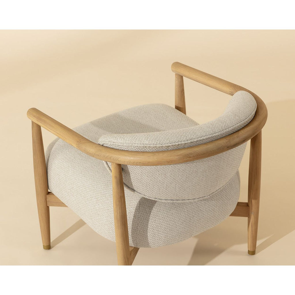 Fauteuil lounge en chêne foncé arrondi et tissu avec pieds en acier inoxydable pour salon ou bureau
