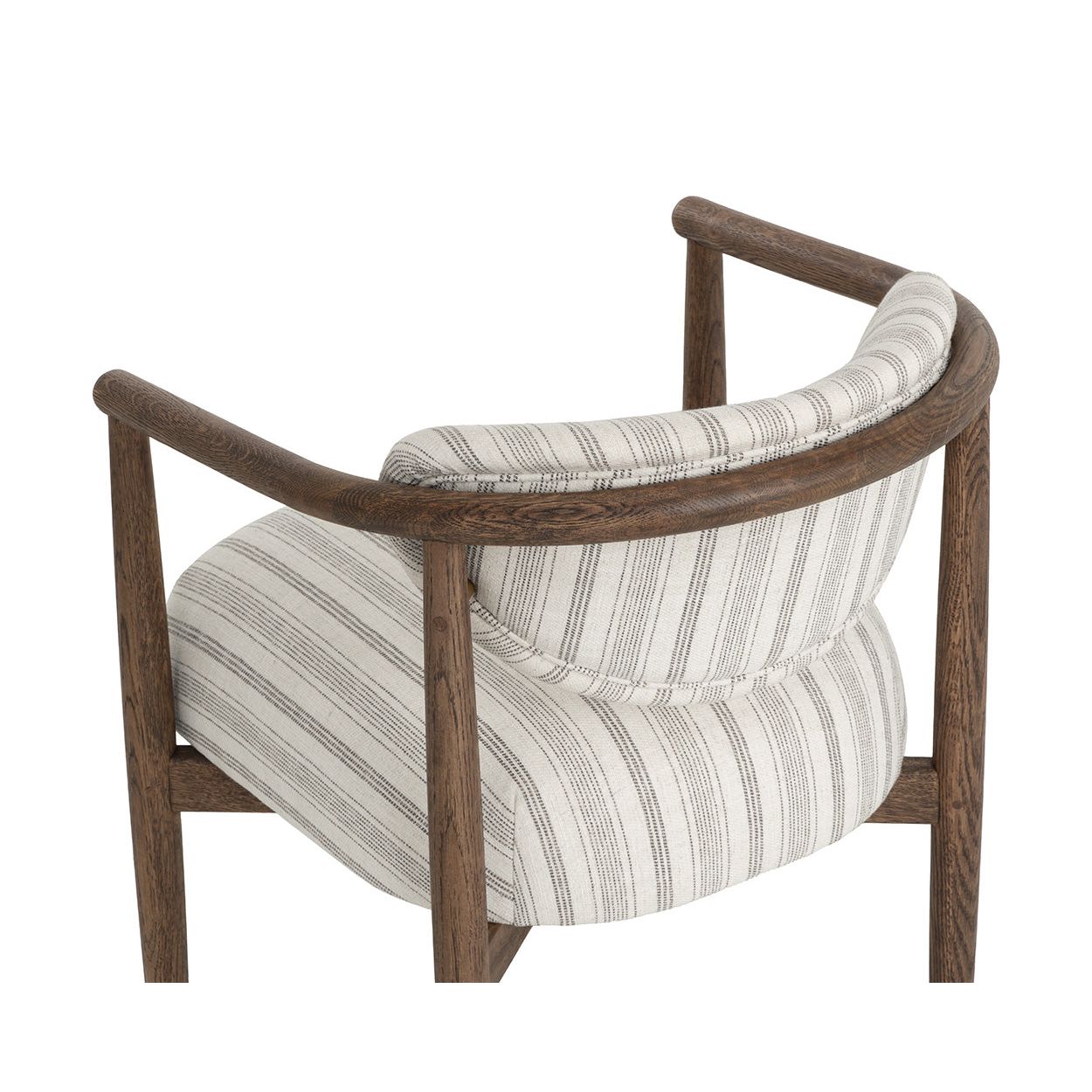 Fauteuil de salle à manger arrondi en chêne foncé et tissu avec capuchons en acier inoxydable pour salle à manger