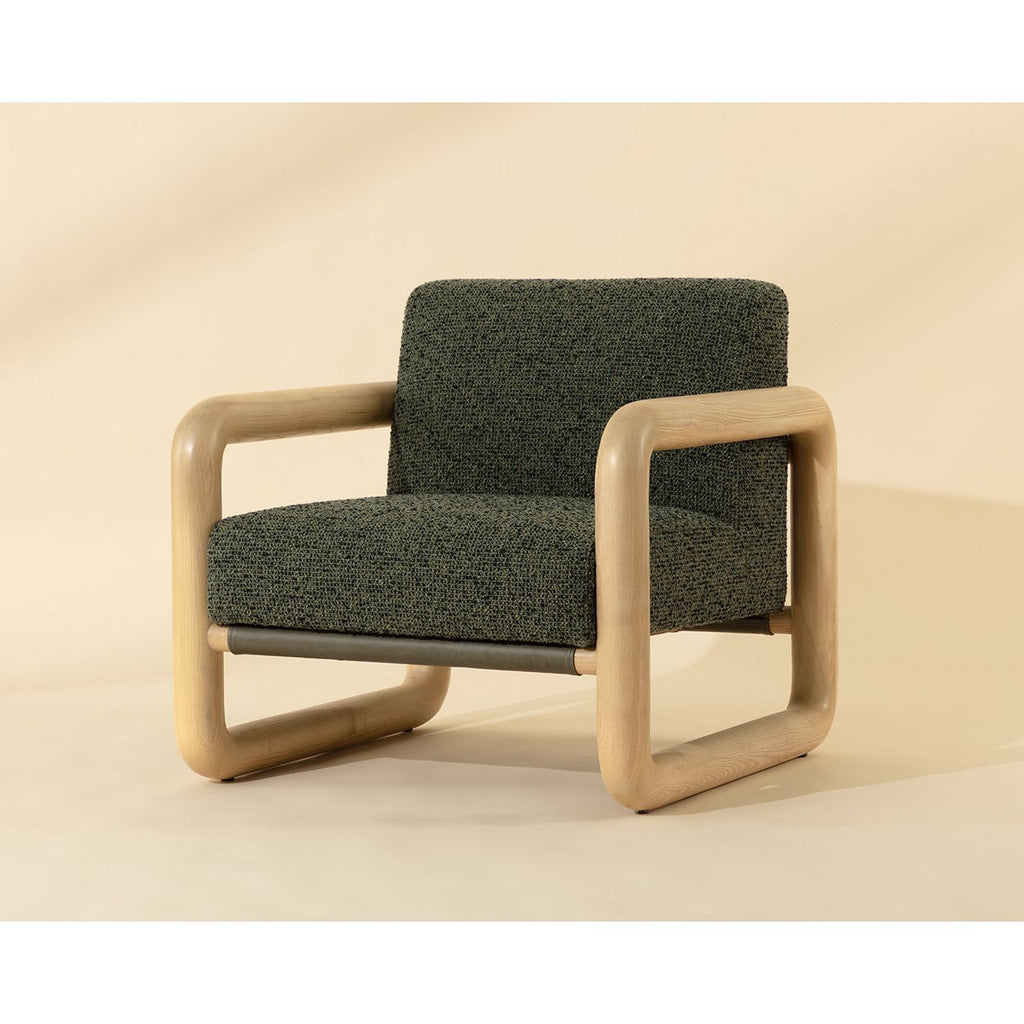 Fauteuil de salon moderne en frêne et cuir avec dossier en panneau olive pour le salon