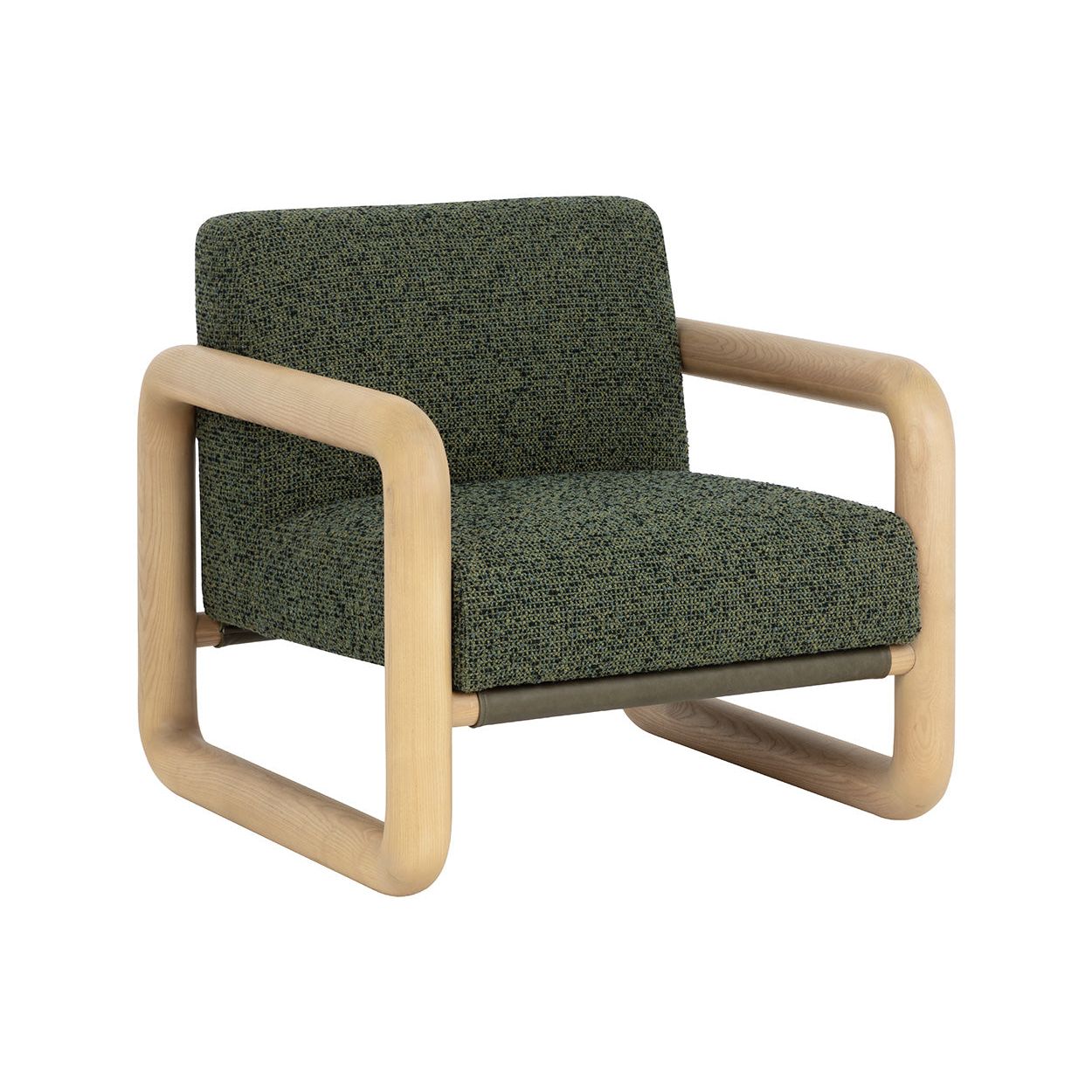 Fauteuil de salon moderne en frêne et cuir avec dossier en panneau olive pour le salon