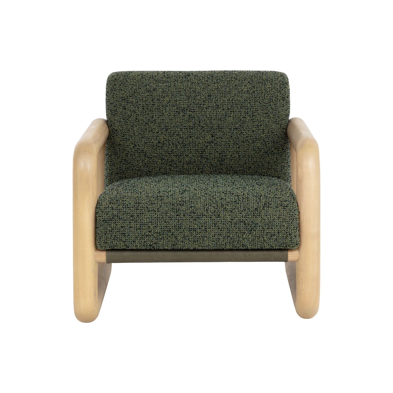 Fauteuil de salon moderne en frêne et cuir avec dossier en panneau olive pour le salon