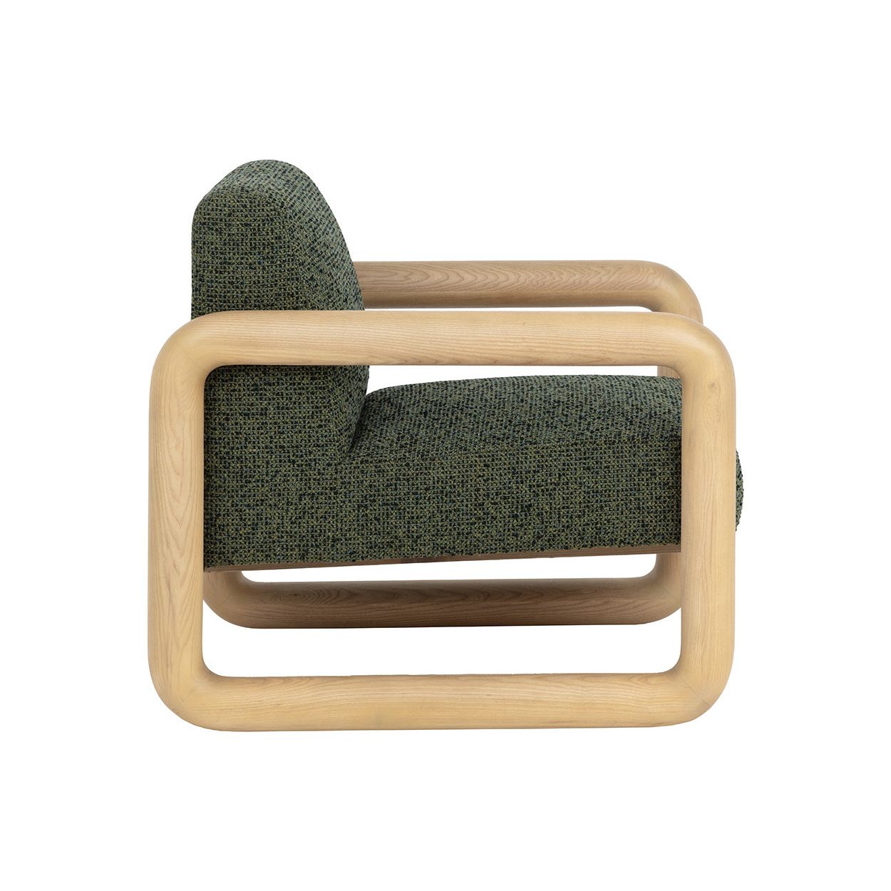 Fauteuil de salon moderne en frêne et cuir avec dossier en panneau olive pour le salon