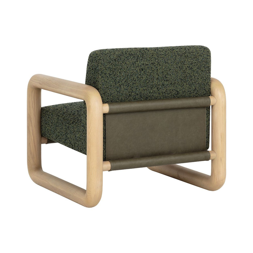 Fauteuil de salon moderne en frêne et cuir avec dossier en panneau olive pour le salon