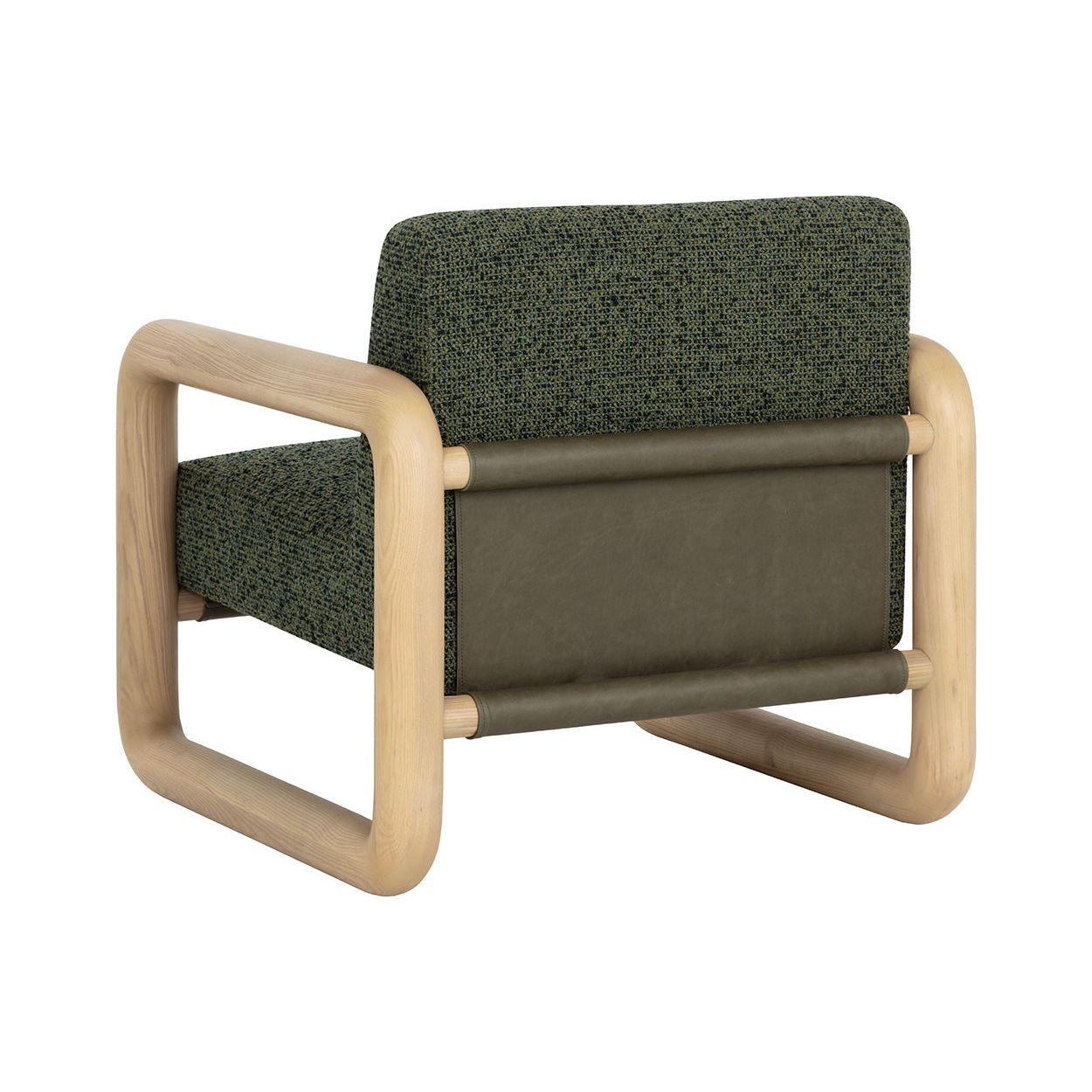 Fauteuil de salon moderne en frêne et cuir avec dossier en panneau olive pour le salon