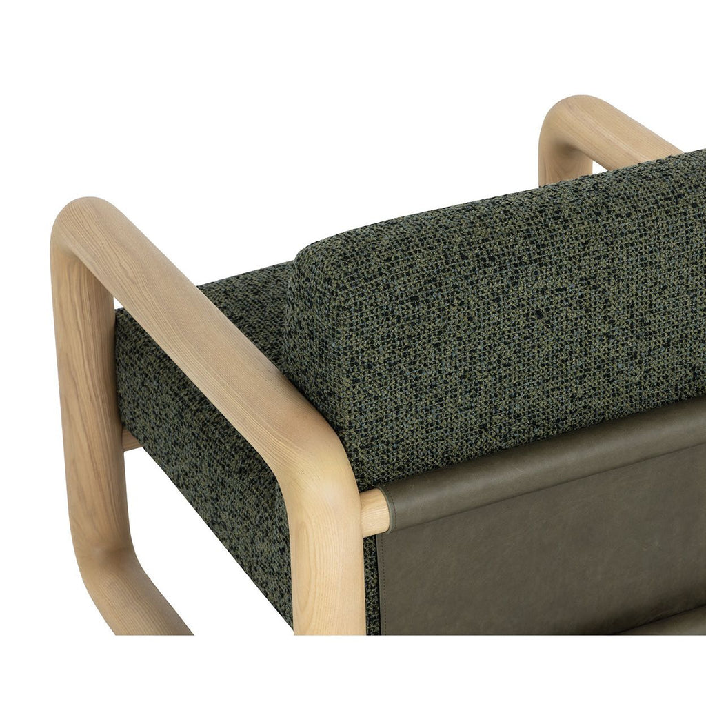 Fauteuil de salon moderne en frêne et cuir avec dossier en panneau olive pour le salon