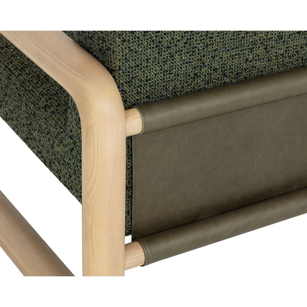Fauteuil de salon moderne en frêne et cuir avec dossier en panneau olive pour le salon