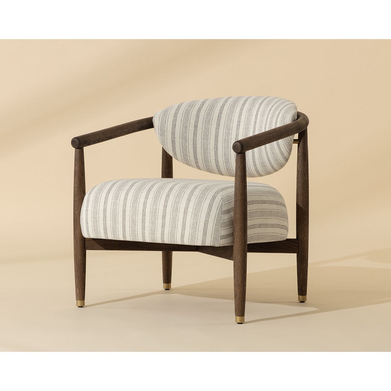 Fauteuil lounge en chêne foncé arrondi et tissu avec pieds en acier inoxydable pour salon ou bureau