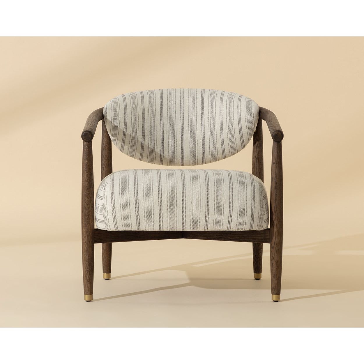 Fauteuil lounge en chêne foncé arrondi et tissu avec pieds en acier inoxydable pour salon ou bureau