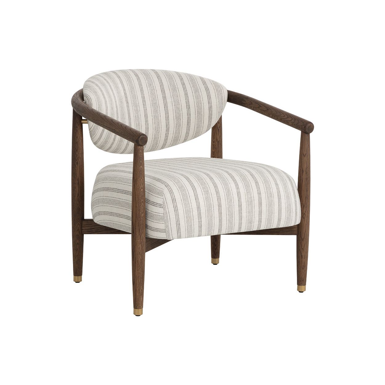 Fauteuil lounge en chêne foncé arrondi et tissu avec pieds en acier inoxydable pour salon ou bureau