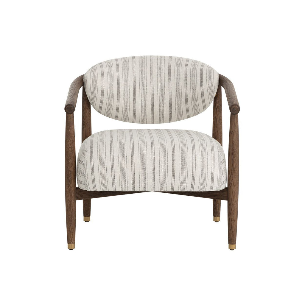 Fauteuil lounge en chêne foncé arrondi et tissu avec pieds en acier inoxydable pour salon ou bureau