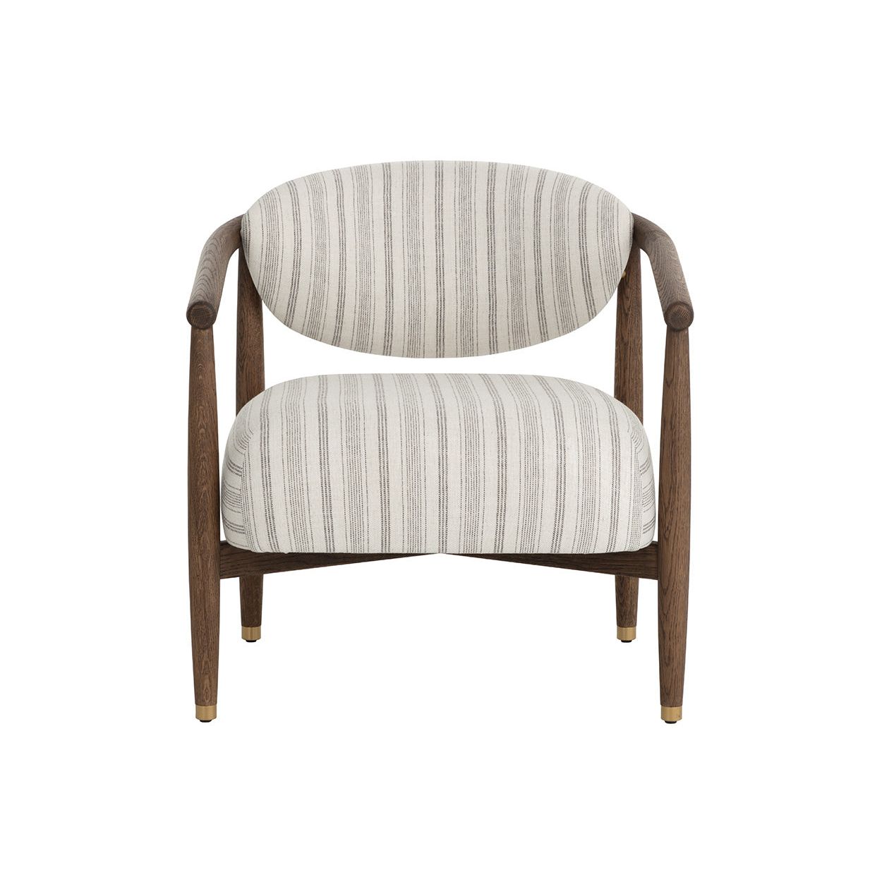 Fauteuil lounge en chêne foncé arrondi et tissu avec pieds en acier inoxydable pour salon ou bureau