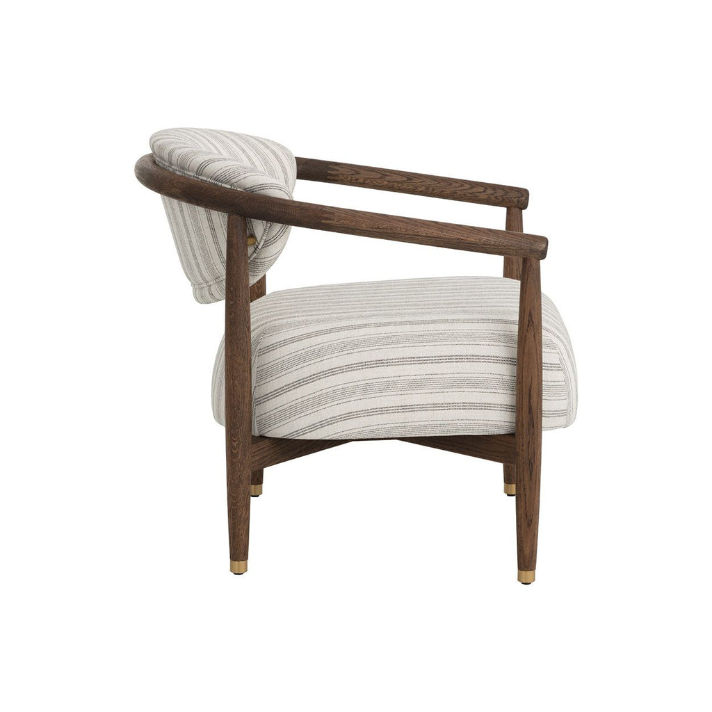 Fauteuil lounge en chêne foncé arrondi et tissu avec pieds en acier inoxydable pour salon ou bureau