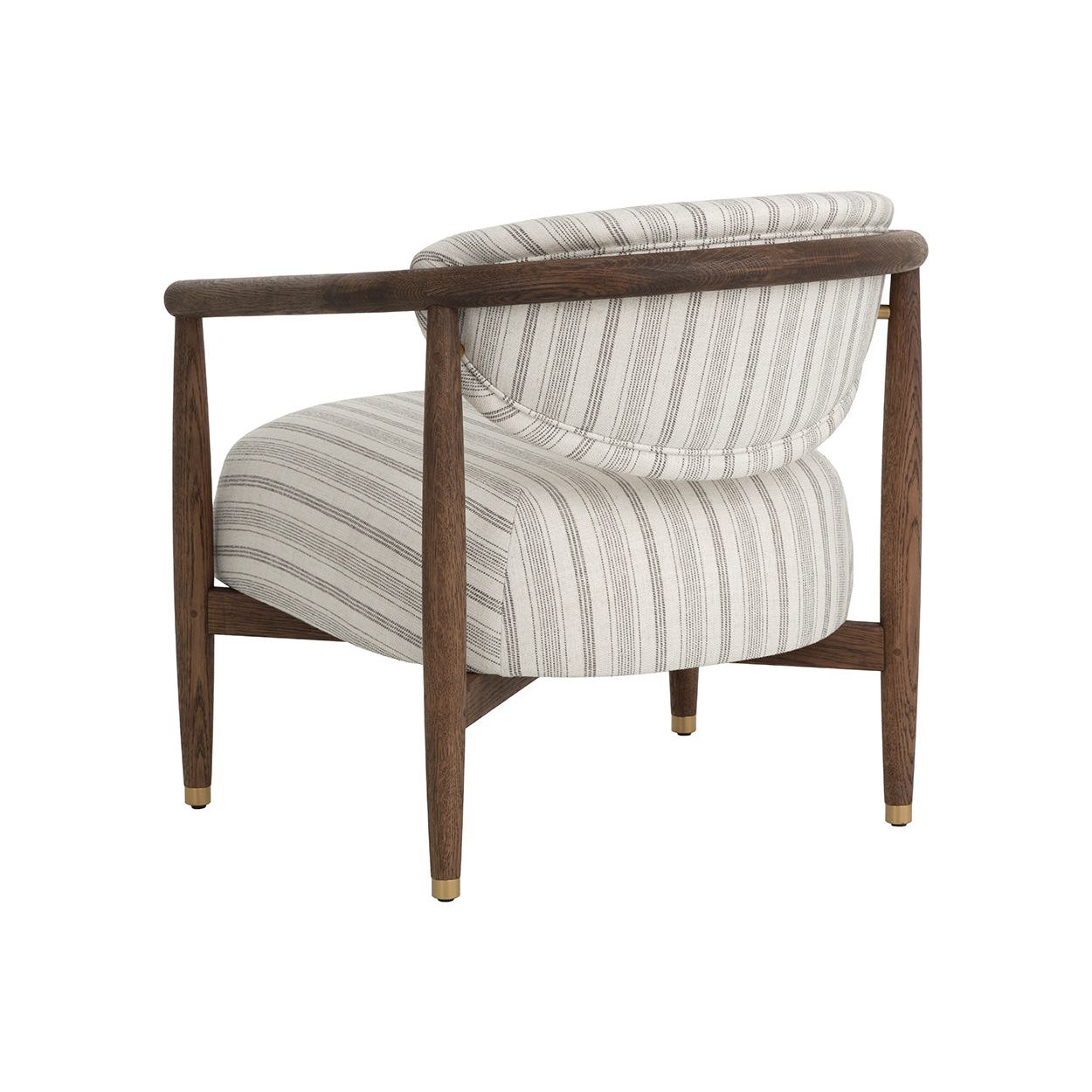 Fauteuil lounge en chêne foncé arrondi et tissu avec pieds en acier inoxydable pour salon ou bureau